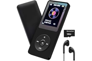 ARUNGO MP3 Player 128GB with Speaker Earphone Portable HiFi Lossless Sound MP3 Mini Music Player Voice Recorder E-Book HD Screen 1.8 inch Black