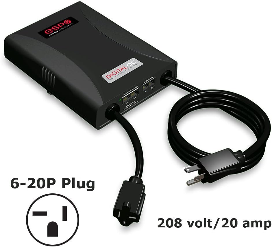 ESP Digital QC Surge Protector/Noise Filter (Model #E524ZNT), 208-240 Volt, 20 Amp with NEMA 6-20P Plug and 6-20R Receptacle