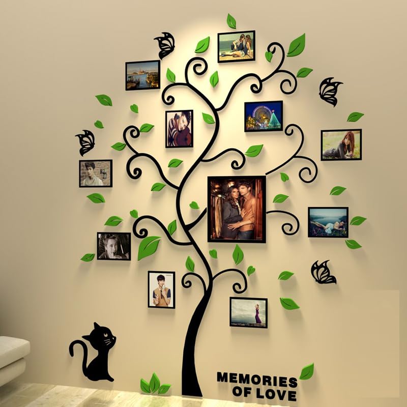 Purekay Large 3D Tree Wall Sticker, DIY Photo Frames Wall Stickers Wall Stickers for Bedroom Living Room Office Sofa TV Kitchen Decoration (Straight Green, XL)