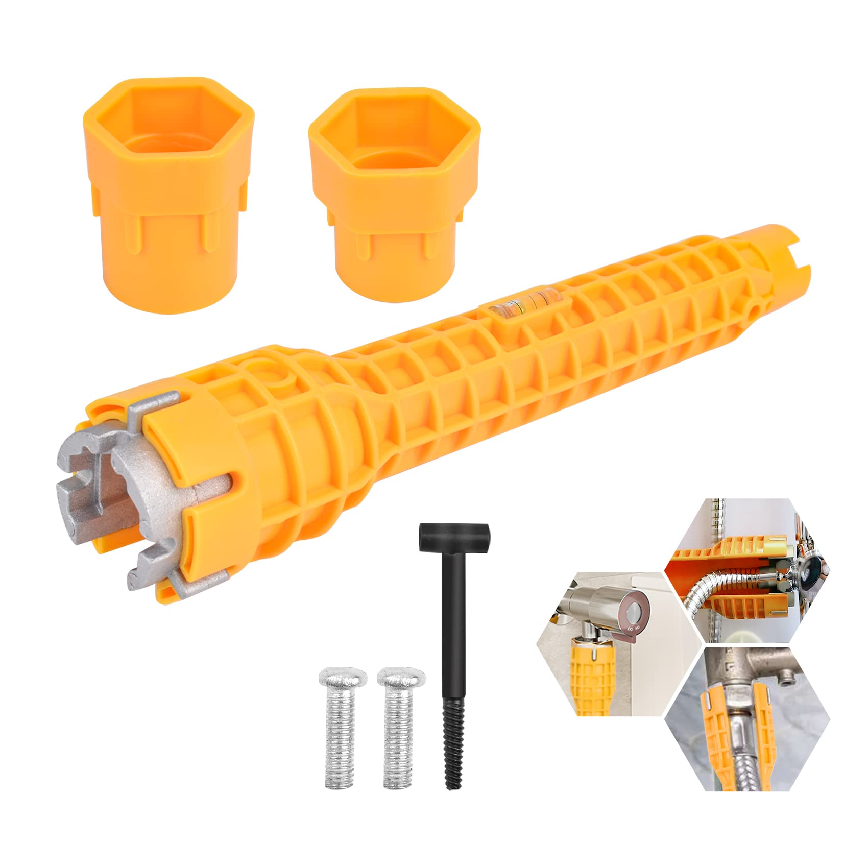 LAGAHS Basin Wrench, Multifunctional Tap Universal Pipe Wrench Adjustable Spanner Set, Plumbing Tools, Box Spanners for Taps, Tight Space, Sink/Bathroom/Kitchen, Yellow