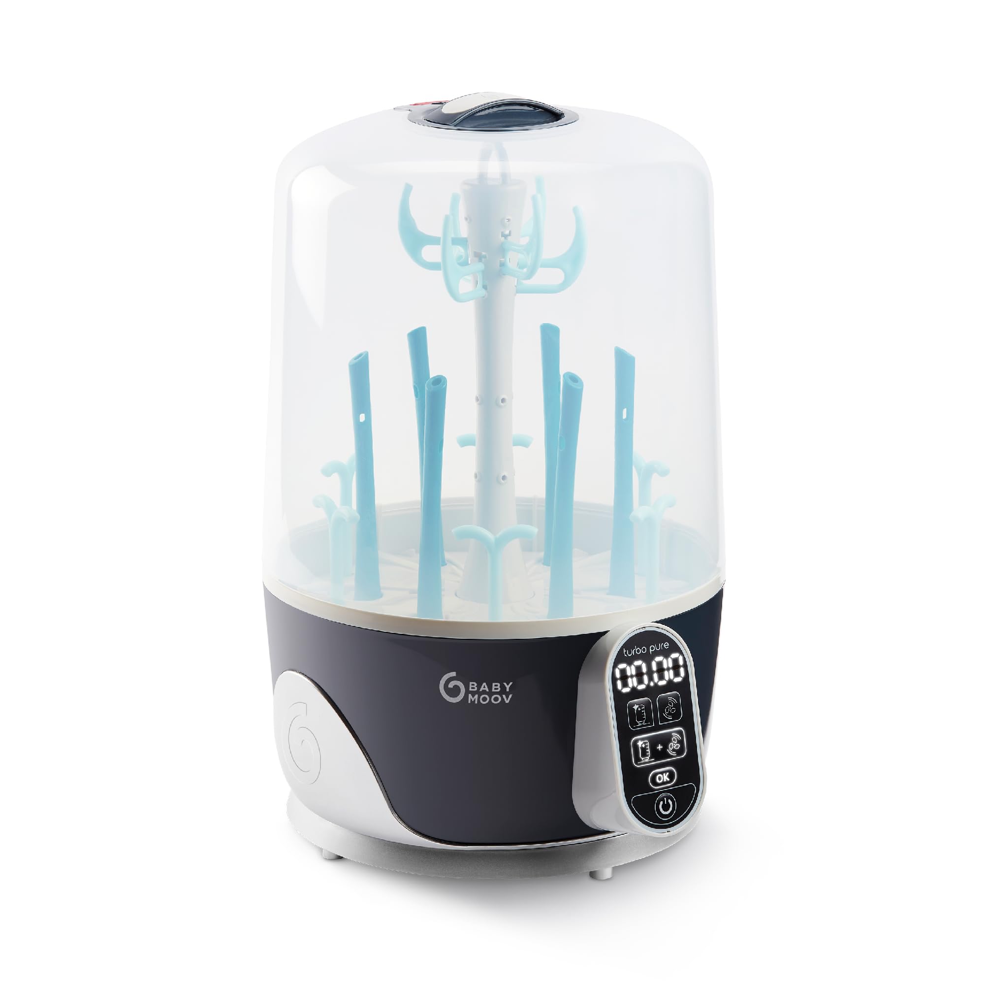 Babymoov Turbo Pure Steam Steriliser & Dryer - Steriliser for Baby Bottles, Hold 6 Bottles, Purified Drying, Newborn Essentials