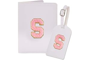 Ulico Initial Passport Cover and Luggage Tag Set,PU Leather Letter Passport Case Holder Travel Suitcase Tag, Personalized Travel Luggage Accessories Gifts for Women Kids Teenage White S