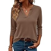 Women's 3/4 Sleeve V Neck T Shirt Solid Casual Tops Basic Tees 2025 Fall Winter Outfits Shirts Clothes