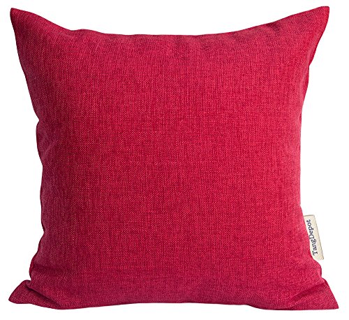TangDepot Heavy Lined Linen Cushion Cover, Throw Pillow Cover, Square Decorative Pillow Covers, Indoor/Outdoor Pillows Shells - (14"x14", Red)