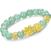 Homelavie Feng Shui Pixiu Bracelet 12mm Amulet Dragon Natural Stone Beads Bracelet Attract Wealth Money and Good Luck(Green)