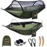 AnorTrek Professional Camping Hammock with Mosquito Net, Lightweight Portable Double Hammock with Two 10 FT Hammock Tree Straps, 230T Nylon Hammock for Camping, Hiking, Yard, Backpacking