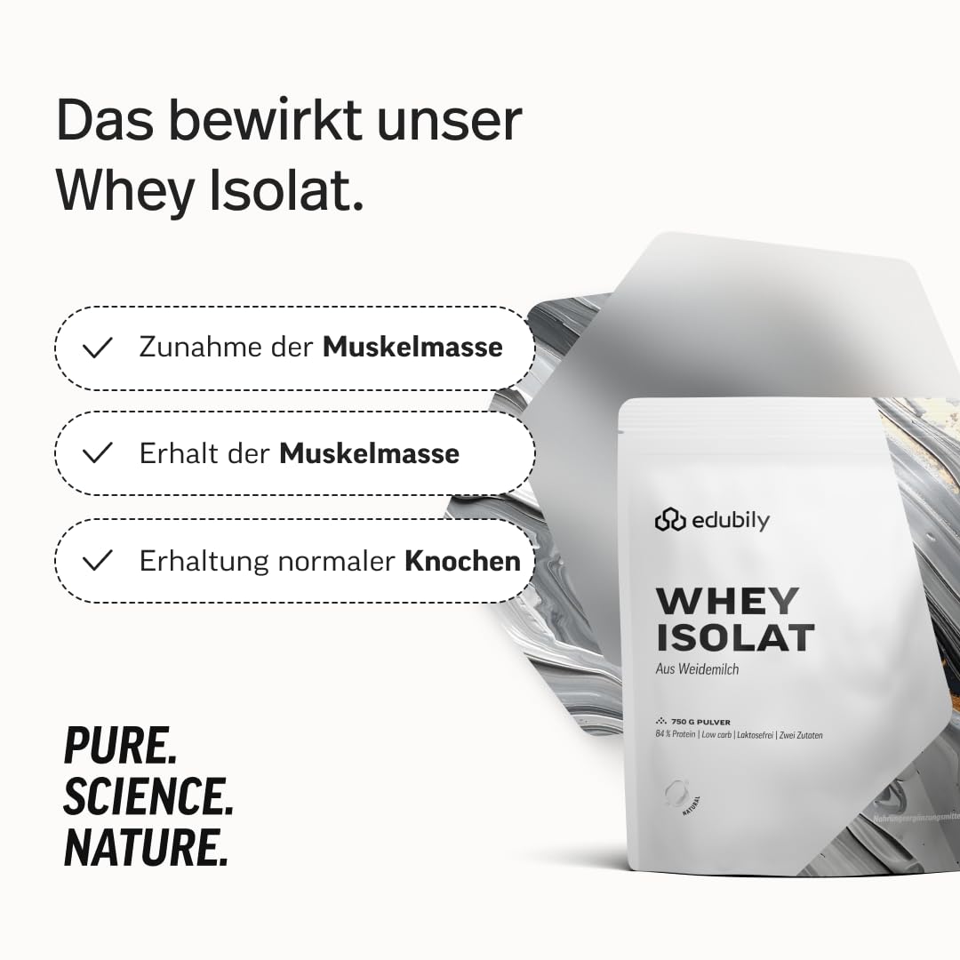 edubily® Whey Protein Isolat - Laktosefrei - Sehr gut lösliches Eiweißpulver ohne Kohlenhydrate & Zucker - Aus irischer Weidehaltung (750 g, Neutral) 2