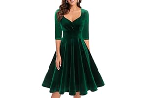 Bbonlinedress Womens Velvet Long Sleeve Formal Wedding Guest Vintage Cocktail Holiday Party Midi Dress
