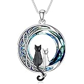 TOUPOP Cat Gifts for Cat Lovers One Two Three Four Cats Necklace Sterling Silver Cats on the Moon Pendant Necklace with Blue Circle Crystal Birthday Christmas Celtic Jewelry Gifts for Women