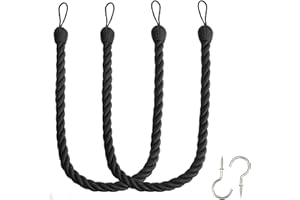 Fenghuangwu Curtain Tiebacks Ropes Tie-Backs, Handmade Curtain Holdbacks Made from Rayon Cotton with 2 Metal Screw Hooks - Bl
