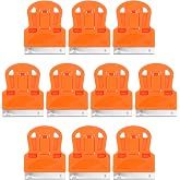 Luxshiny 10 Pack Mini Razor Scrapers for Glass, Decal and Adhesive Removal | Scraper Tool with Stainless Steel Edge and Orange Plastic Anti-Slip Handle for Car Tint, Labels, Tile and Window Use