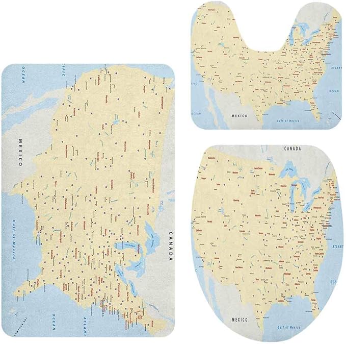 Juego de 3 alfombras de baño con mapa interestatal de los Estados
