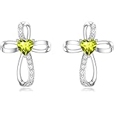 Seiyang Cross Stud Earrings 925 Sterling Silver Cross Earrings with 12 Months Birthstone Birthday Jewelry Gifts for Women
