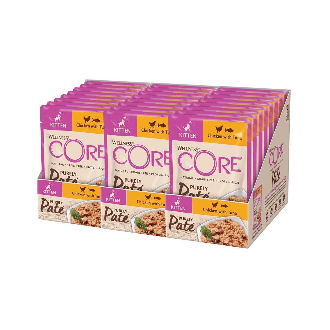 Wellness CORE Purely Paté 24 x 85g, Huhn & Thunfisch – Nassfutter für Katze, feine Pastete für Kitten, getreidefrei, natürlich, hypoallergen, proteinreich, hoher Fleischanteil