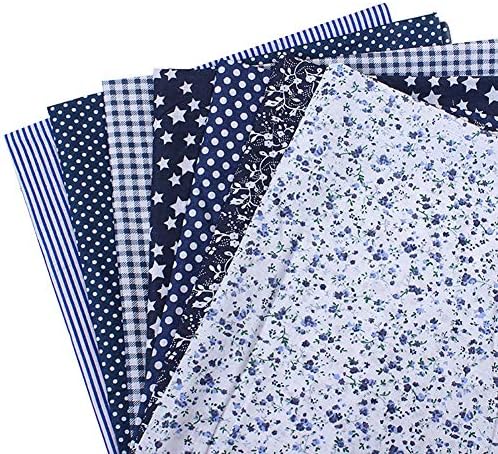lightclub7Pcs 25x25cm Floral Patchwork Cotton Fabric Plain Cloth for DIY Sewing Quilting Navy Blue