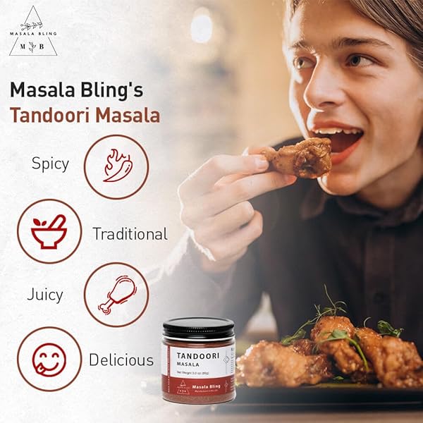 MASALA BLING TANDOORI SPICE BLEND, AUTHENTIC INDIAN SEASONING FOR CHICKEN, COTTAGE CHEESE (PANEER), AND MARINADES, GROUND POWDER, 3.0 OZ JAR
