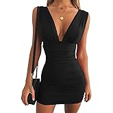 GOBLES Women's Sexy Bodycon Sleeveless Ruched Party Mini Cocktail Dress