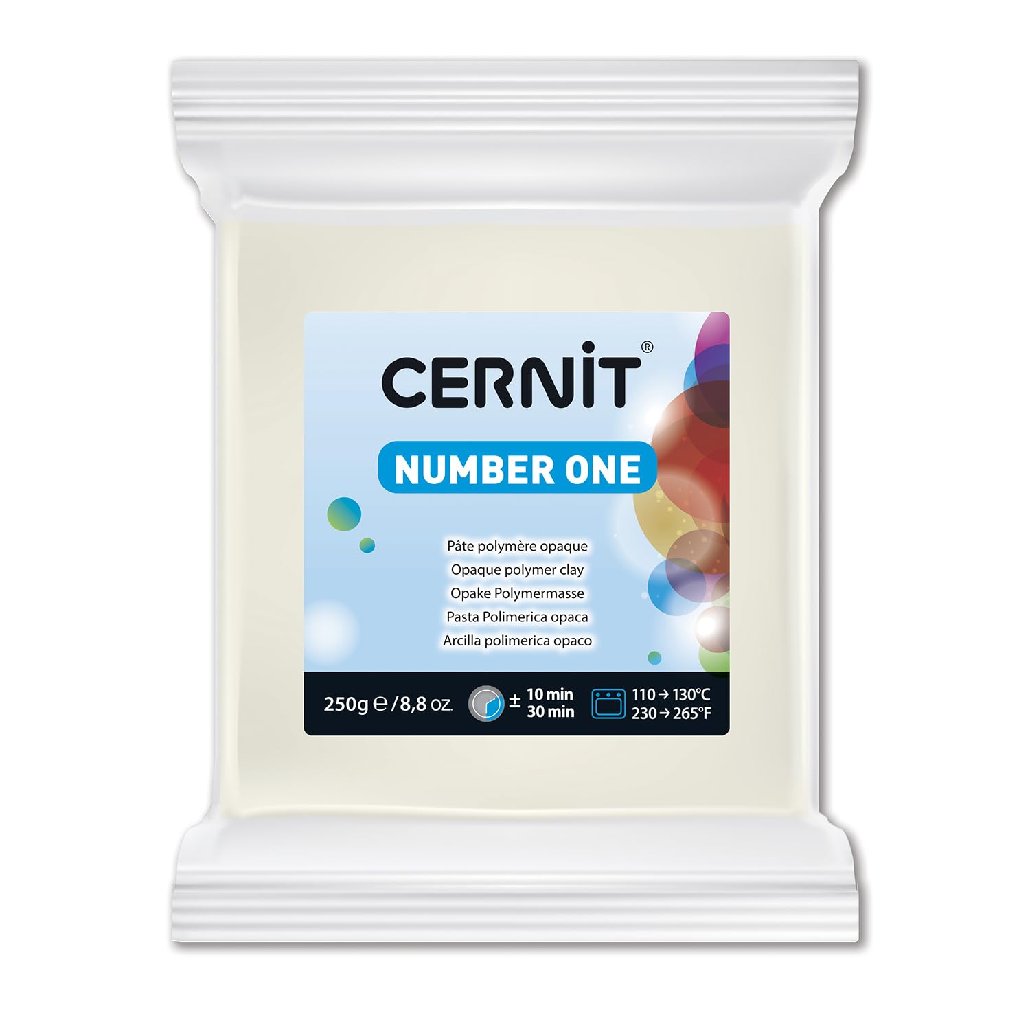 CERNIT CE0900250027C - A Pack of Polymer Clay Block - Number One Range - Modelling and Baking Clay - White Colour - 250 g block - Manufactured in Belgium