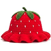 ComfyCamper Knitted Strawberry Hat - Womens Adult Mens Women Crochet Fruit Summer Cosplay Halloween Costumes