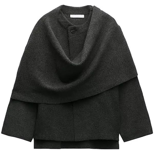 Women's Asymmetric Scarf Collar Solid Color Jacket Autumn