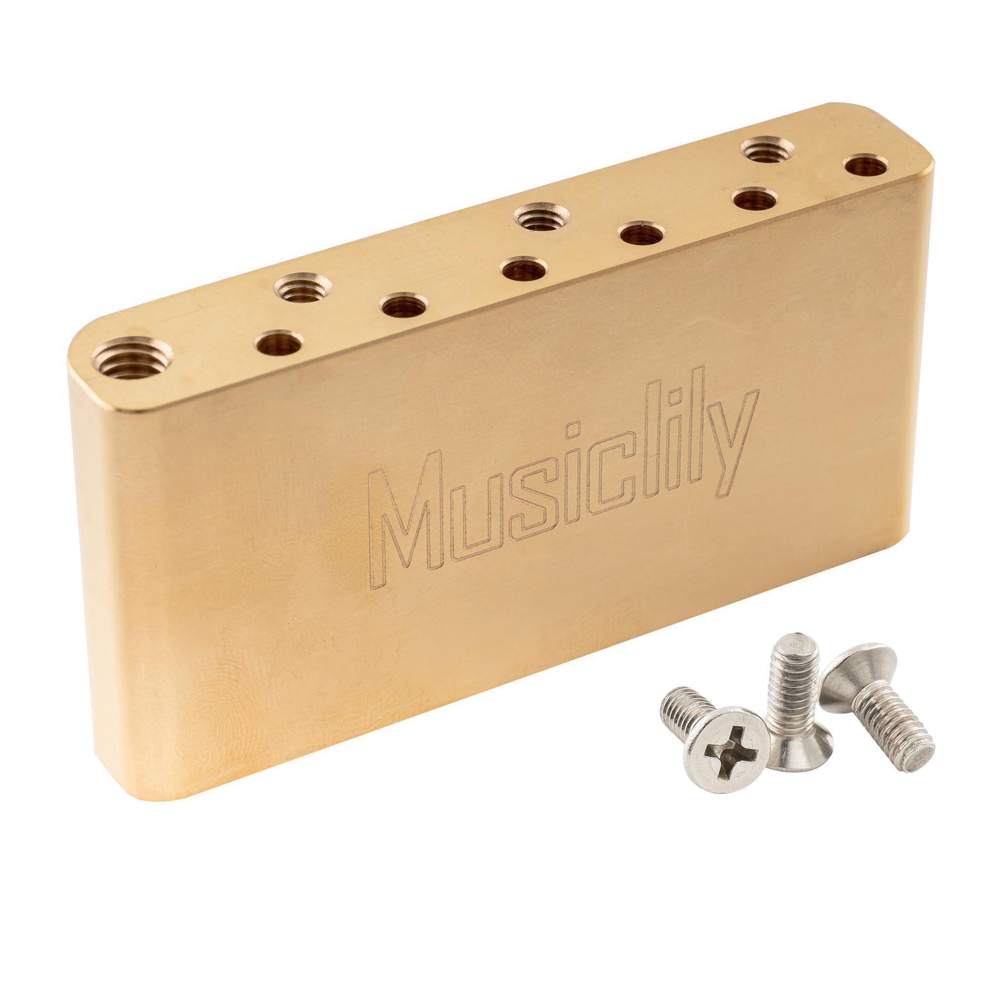 Musiclily Ultra 52.5mm(2-1/16 inch) String Spacing Full Solid Brass Short Tremolo Block for Indonesia made Squier Affinity and Bullet Series Electric Guitar Bridge, 36mm Tall