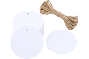 jijAcraft White Round Gift Tags with String, 2" x 100PCS Circle Paper Tags, Paintable Blank Hang Tags for Gift Wrapping, Craft Projects, Christmas Gift, DIY Wedding favor Bags