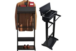 ODUWA Valet Stand for Men,Black Clothes Valet Stand with Top Tray,Flip-up Storage Compartment,Using in Entryway,Office,Bedroom,Living Room