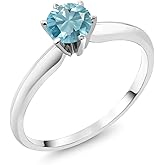 Gem Stone King 18K White Gold Blue Zircon Engagement Solitaire Ring For Women (0.85 Cttw, Round 5MM, Gemstone Birthstone)