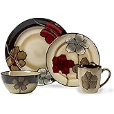 Pfaltzgraff Painted Poppies 16-Piece Dinnerware Set, Service for 4, Colorful Floral Stoneware Plates, Bowls, and Mugs, Microwave and Dishwasher Safe