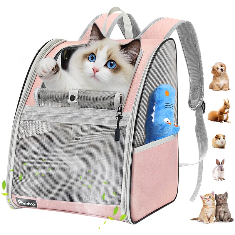 Photo 1 of Pawaboo Cat Carrier Backpack, Pet Carrier Backpack for Kitties Small Dogs Puppies, Breathable Cat Bag Carrier, Small Dog Travel Backpack Carrier for Kitten Puppy Bunny - Pink (up to 22lbs)