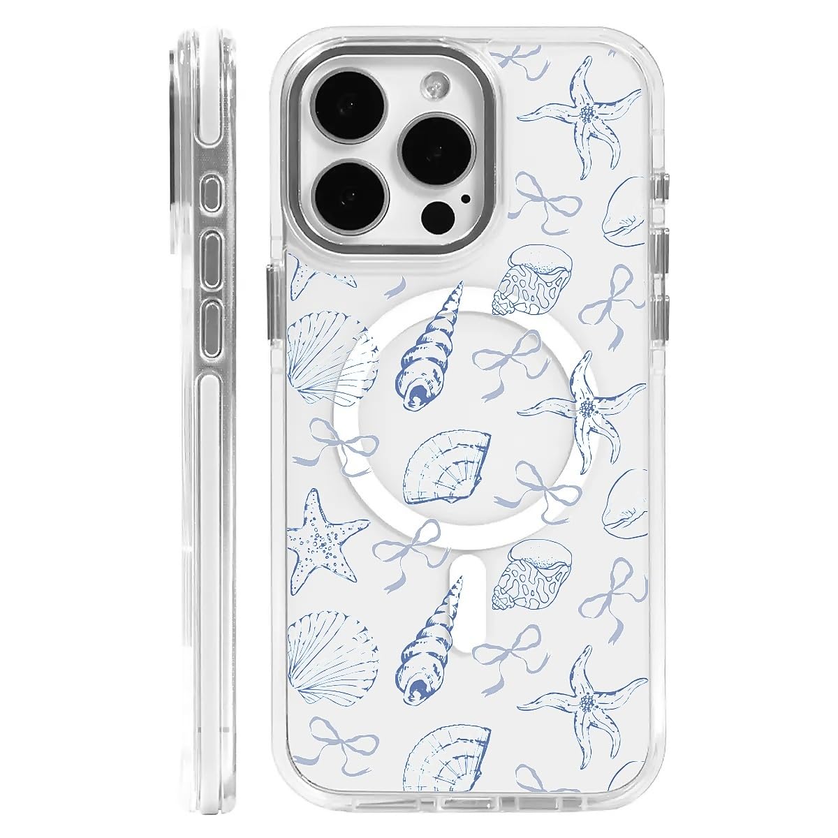 OKBUOK for iPhone 14 Plus/15 Plus Case [Compatible with Magsafe],Girls Women Clear Magnetic Case Silicone Shockproof Protective Cover with Pattern Summer Shell Bow