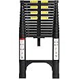 BOCOM 14.5 FT Aluminum Telescoping Ladder, Lightweight Multi-Purpose Collapsible Extension with 2 Triangle Stabilizers, Heavy Duty 330 lbs Max Capacity, Ideal for Home, RV, and Outdoor Work Black