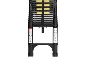 BOCOM 14.5 FT Aluminum Telescoping Ladder, Lightweight Multi-Purpose Collapsible Extension with 2 Triangle Stabilizers, Heavy Duty 330 lbs Max Capacity, Ideal for Home, RV, and Outdoor Work Black