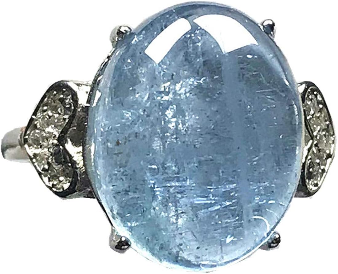 Amazon.com: 14x11mm Natural Blue Aquamarine Beads Ring For Women