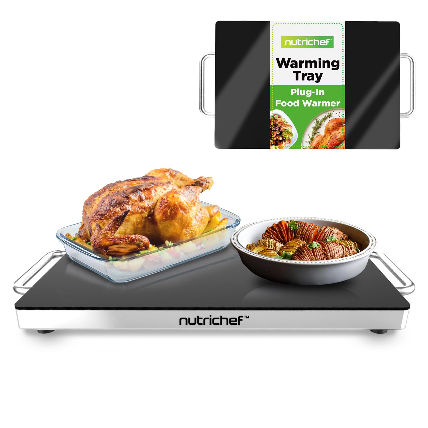 Nutrichef Electric Hot Plate Tray Dish Warmer with Black Glass Top - Ideal for Home, Buffets, Parties, Kitchens & Restaurants - Warming Tray for Food - Tortilla Warmer - Dimensions: 16.5 x 11 Image