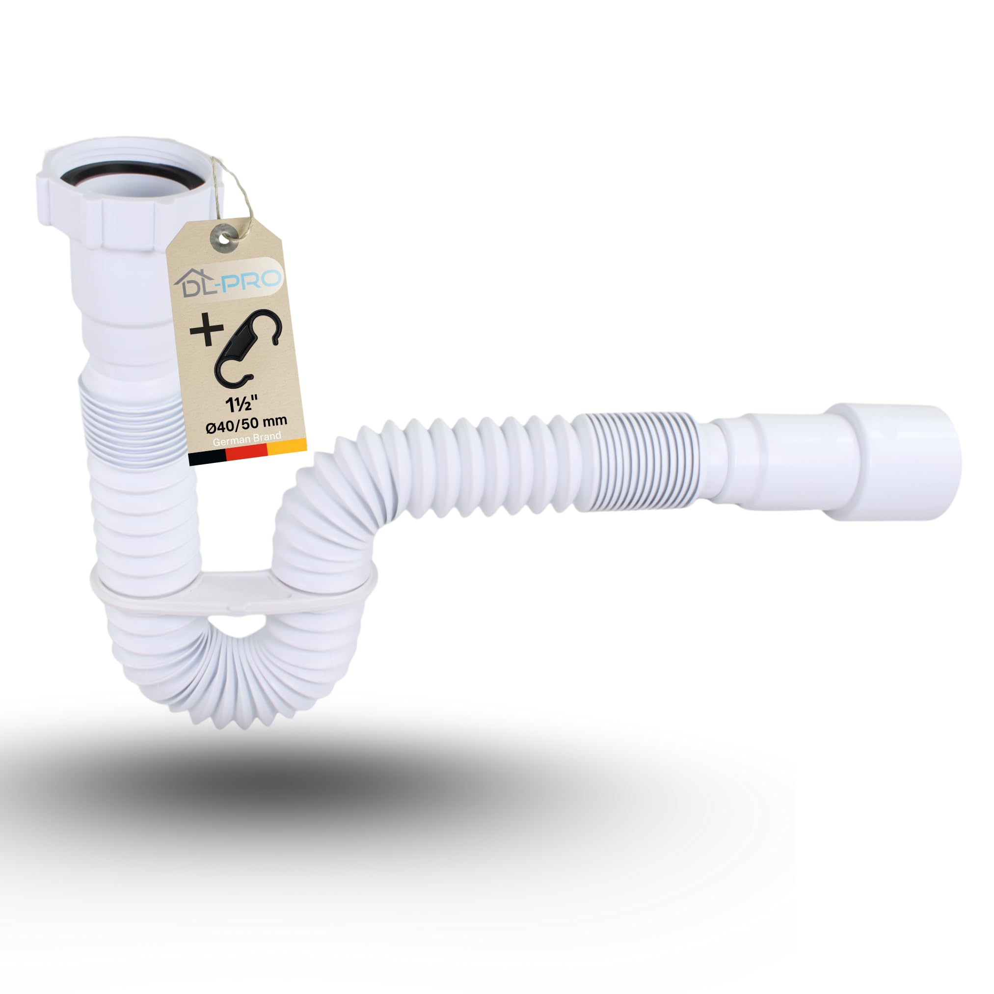 DL-pro Siphon 1 1/2 Inch and 1 1/4 Inch x 40/50 mm Extendible from 39 to 85 cm Syphon Space-Saving Siphon Siphon Malleable Drain Pipe Pipe Tube Siphon for Sink Wash Basin Drain Fitting Kitchen Sink