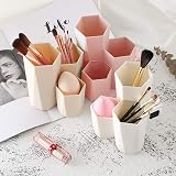 AhfuLife Hexagon Makeup Brush Vase Pen Holder Pink Multifunction view 3