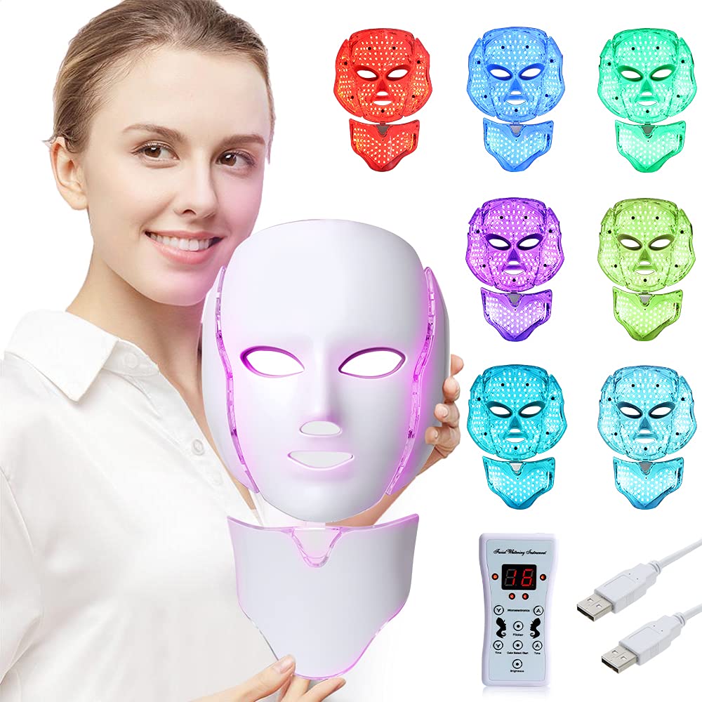 Photo 1 of LED Face Mâsk Light Therapy | 7 Color Skin Rejuvenation Therapy LED Photon Mâsk Light Facial Skin Care Anti Aging Skin Tightening Wrinkles Toning Mâsk (For face & neck). (White)