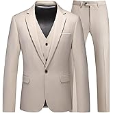 Mens Suits 3 Pieces Slim Fit One Button Solid Suit Blazers for Business Wedding Formal Prom Tuxedo Blazer Vest & Pant Set