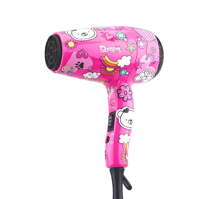 Deogra 1000W Foldable Kids Hair Dryer with ALCI Plug Compact Handle