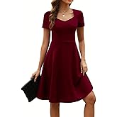 Women's Elegant Vintage Summer Sweetheart Neck Short Sleeve Casual Work Party Business A-Line Dress 163