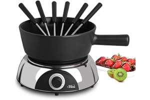 Artestia 2-QT Electric Fondue Pot Set 1500W Ceramic Chocolate Melting Pot Adjustable Temperature, Oil Fondue Pot Set with 6 Fondue Forks, Black Ceramic Pot with Glossy Base