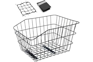 ANZOME Rear Bike Basket, Waterproof Metal Wire Bicycle Basket with Adjustable Cargo Net and Waterproof Rainproof Cover Fits to Most Rear Bike Racks