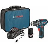 BOSCH PS31-2A 12V Max 3/8 Inch Drill/Driver Kit with (2) 2 Ah Batteries and Charger, Variable Speed