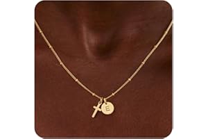 Turandoss Christmas Gifts for Grandkids, Dainty 14K Gold Plated Cross Initial Disc A-Z Pendant Necklace Trendy Faith Jewelry Birthday Christmas Gifts for Women Girls