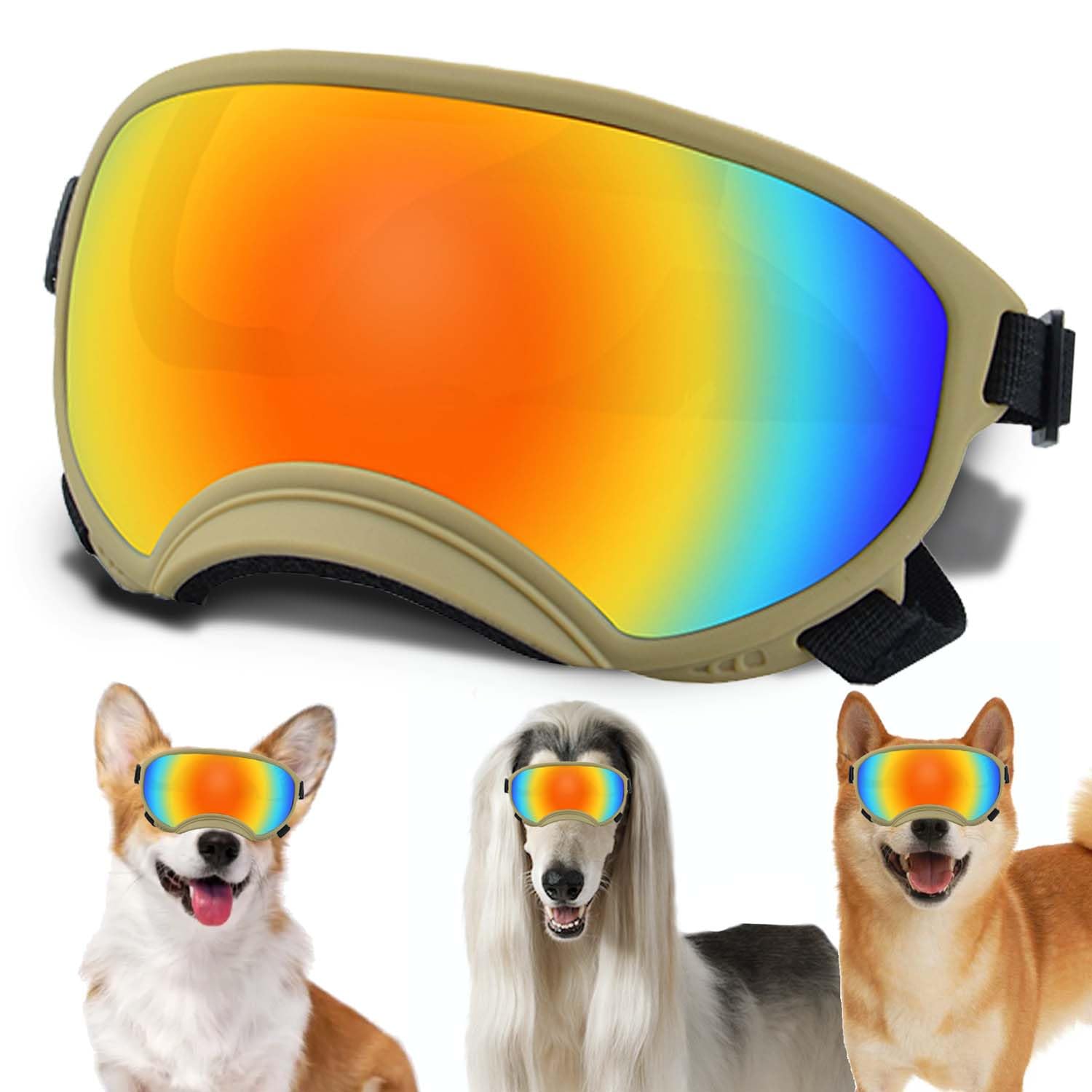 Dog Sunglasses, Dog Goggles with Adjustable Strap, UV Protection, Windproof, Suitable for Small Medium-Dogs, Dogs Eyes Protection
