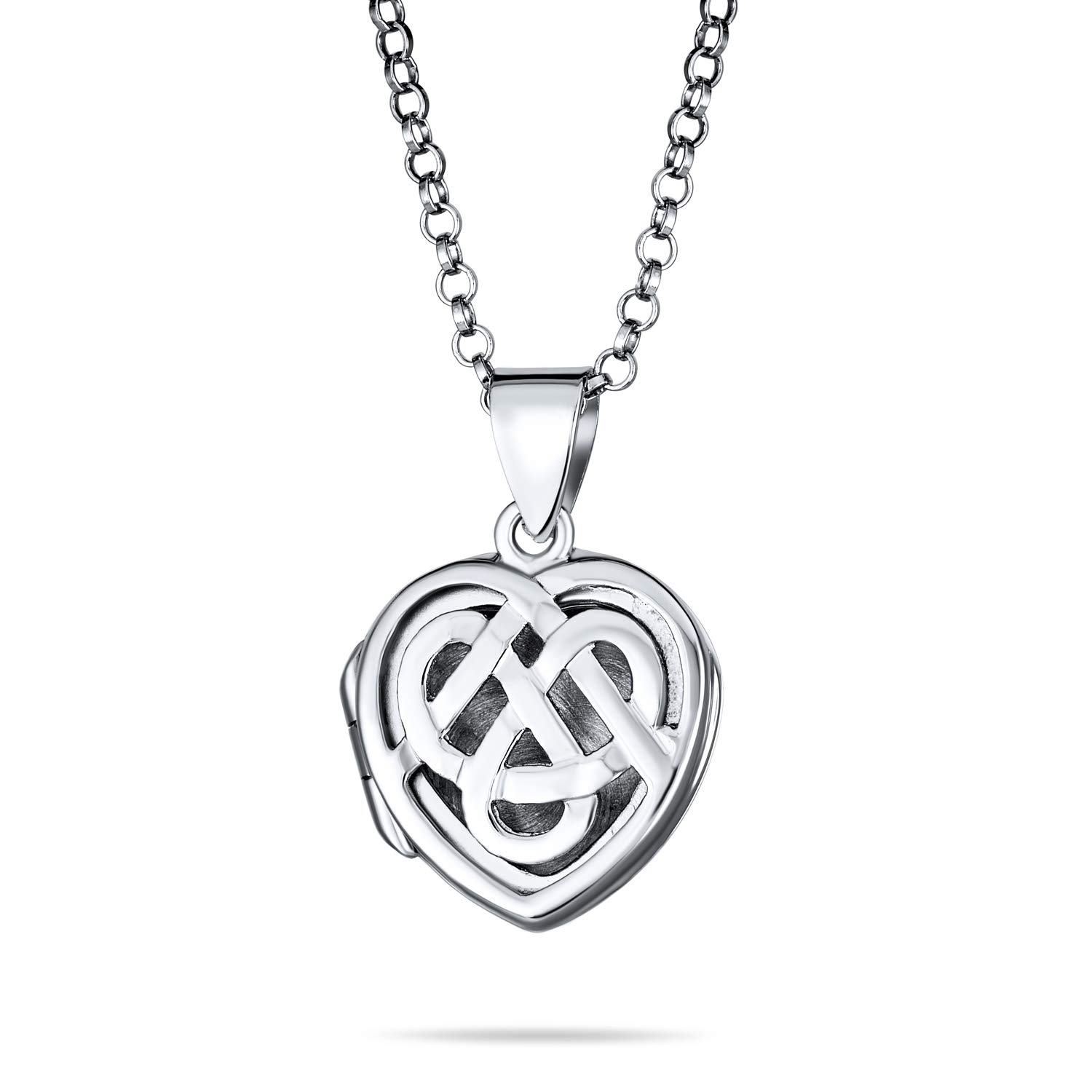 Bling Jewelry Personalized Small BFF Infinity Knot Celtic Heart Lockets For Women's Aromatherapy Essential Oil Perfume Diffuser Photo Holder .925 Silver Necklace Pendant