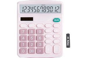 YOUHO Pink Office Desk Calculator, 12-bit Solar Battery Dual Power Standard Function Electronic Calculator with Large LCD Display (1PACK，Pink)