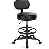 SUPERJARE Drafting Chair with Back, Adjustable Foot Rest Rolling Stool, Multi-Purpose Office Desk Chair, Thick Seat Cushion for Home Bar Kitchen Shop - All Black