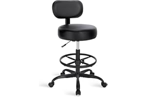 SUPERJARE Drafting Chair with Back, Adjustable Foot Rest Rolling Stool, Multi-Purpose Office Desk Chair, Thick Seat Cushion for Home Bar Kitchen Shop - All Black 7205DD